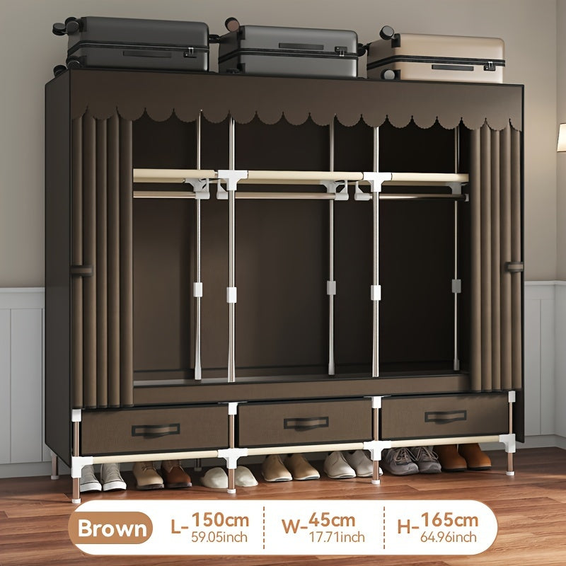 Modern Steel Wardrobe with Sliding Curtain for Bedroom or Dorm Storage
