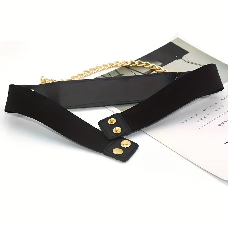 Elastic Waistband Belt with Punk Chain Fringe for Women's Dresses Solid Color Body Jewelry