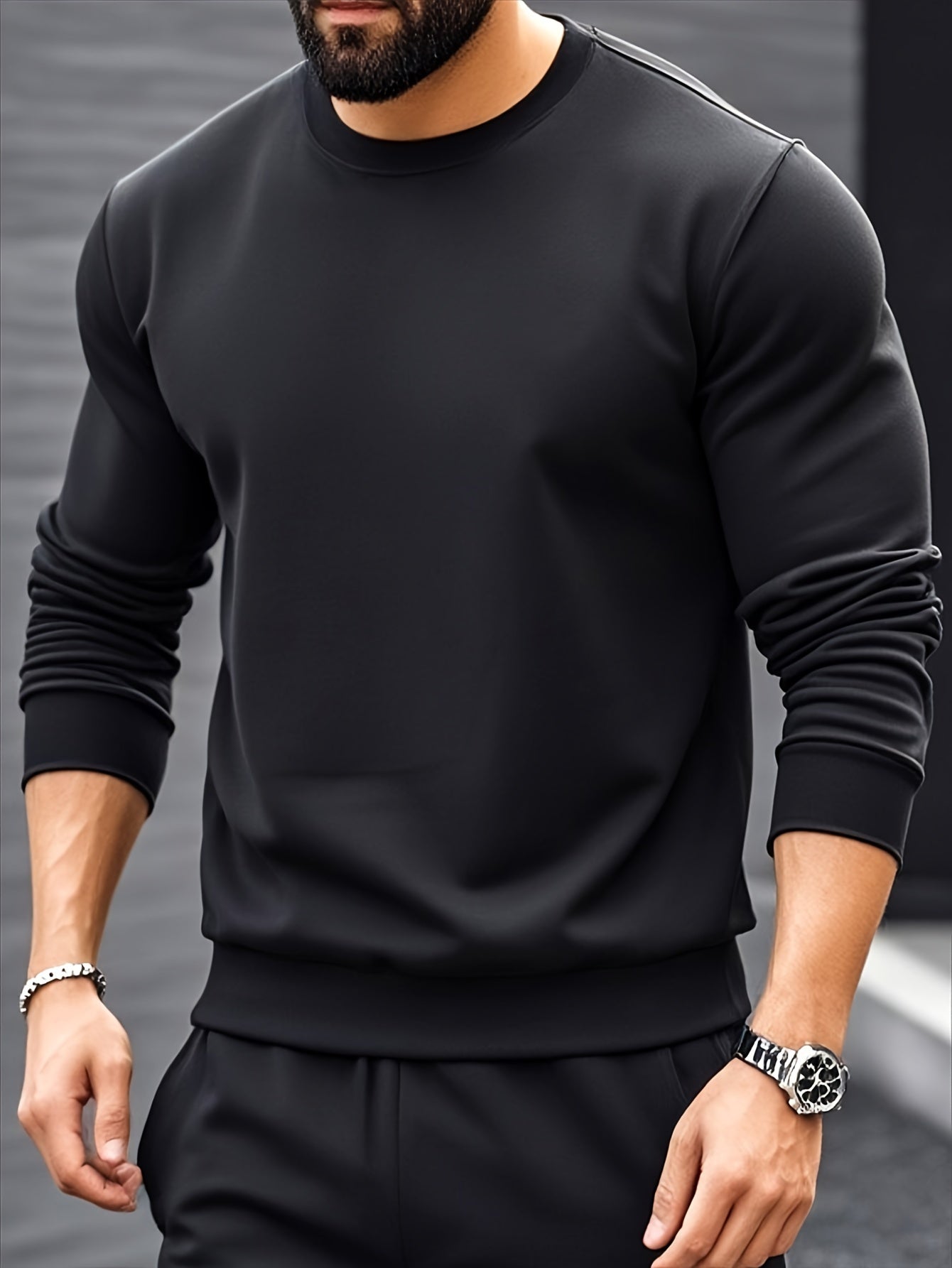 Men's Casual Knitwear Set Long Sleeve Crew Neck Top and Pants Solid Color Fall Winter Machine Washable