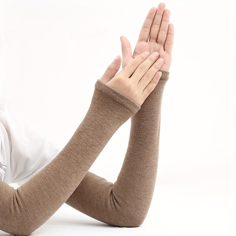 Women's Cashmere Fingerless Gloves Warm Winter Knit Sleeves