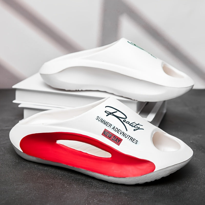 Men's Lightweight EVA Slides Non-Slip Casual Indoor Outdoor Two-Tone Letter Print All-Season Footwear