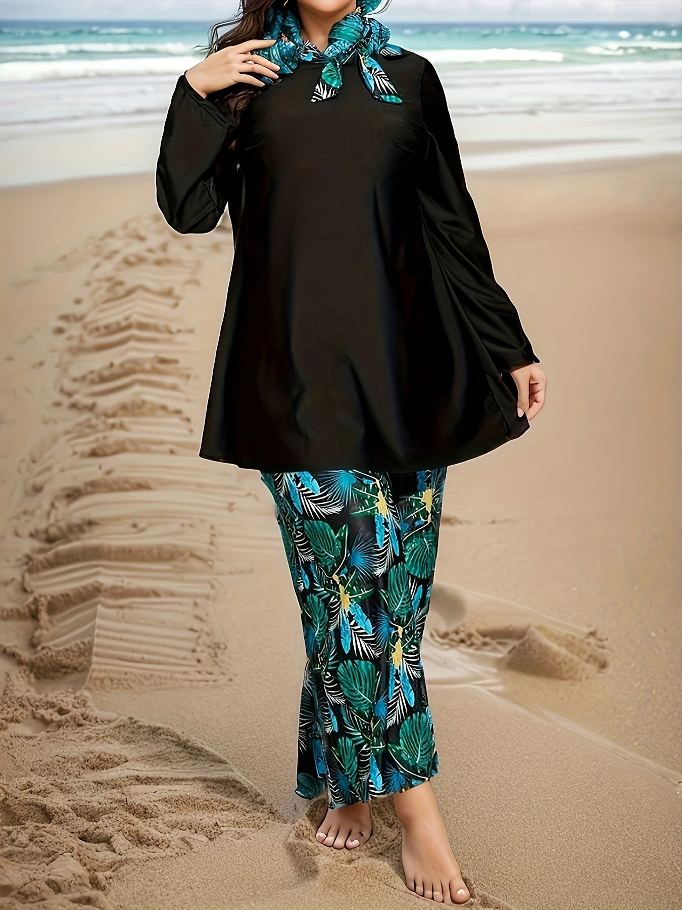 Women's Modest Long Sleeve Full Body Swimsuit with Slimming Design in Solid Color