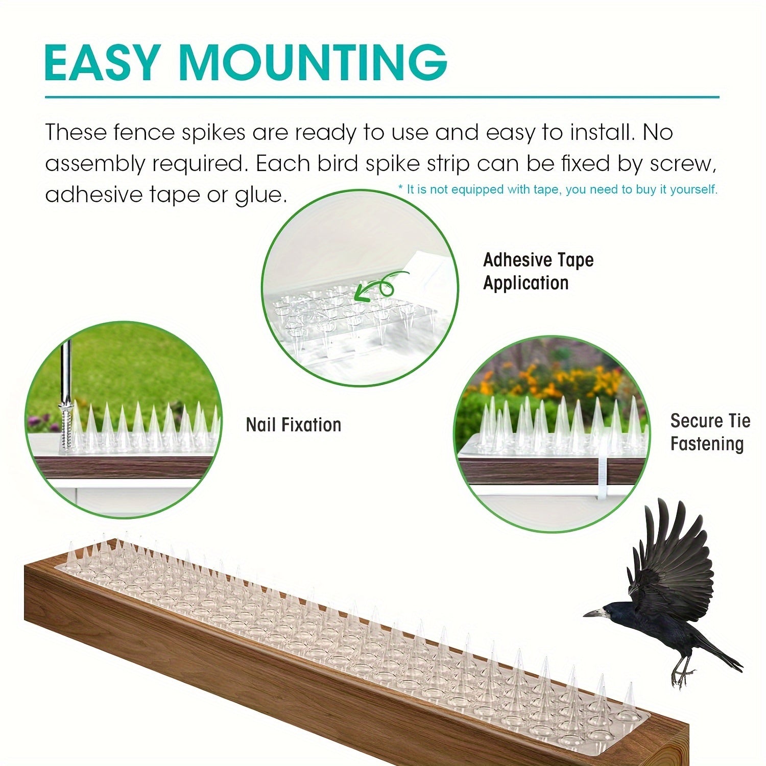 4pcs Outdoor Bird and Cat Deterrent Spikes Pet Safe Plastic Easy Install for Pigeons Squirrels