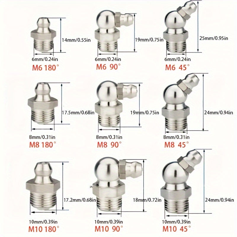 60 Pack M10 M8 M6 Straight Elbow Grease Fittings Universal Grease Gun Kit