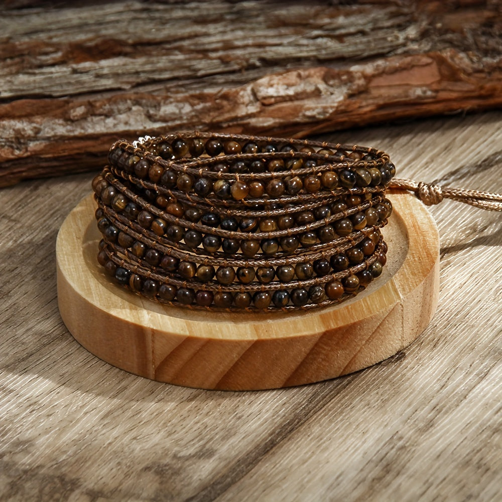 Women's Bohemian Style Waxed Cord Braid Adjustable 5 Rows Wrap Bracelet