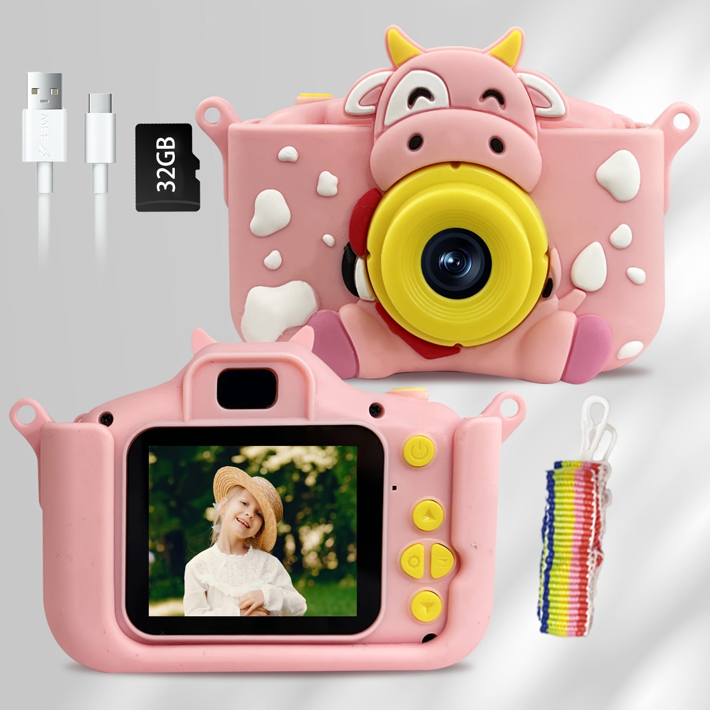 Kids Digital Camera for Ages 3-12 1080P HD Video Time-Lapse 32GB SD Card Included
