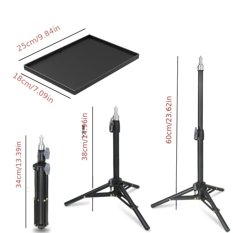 Soporte para proyector ajustable en altura con bandeja, trípode plegable para uso en exteriores e interiores, negro