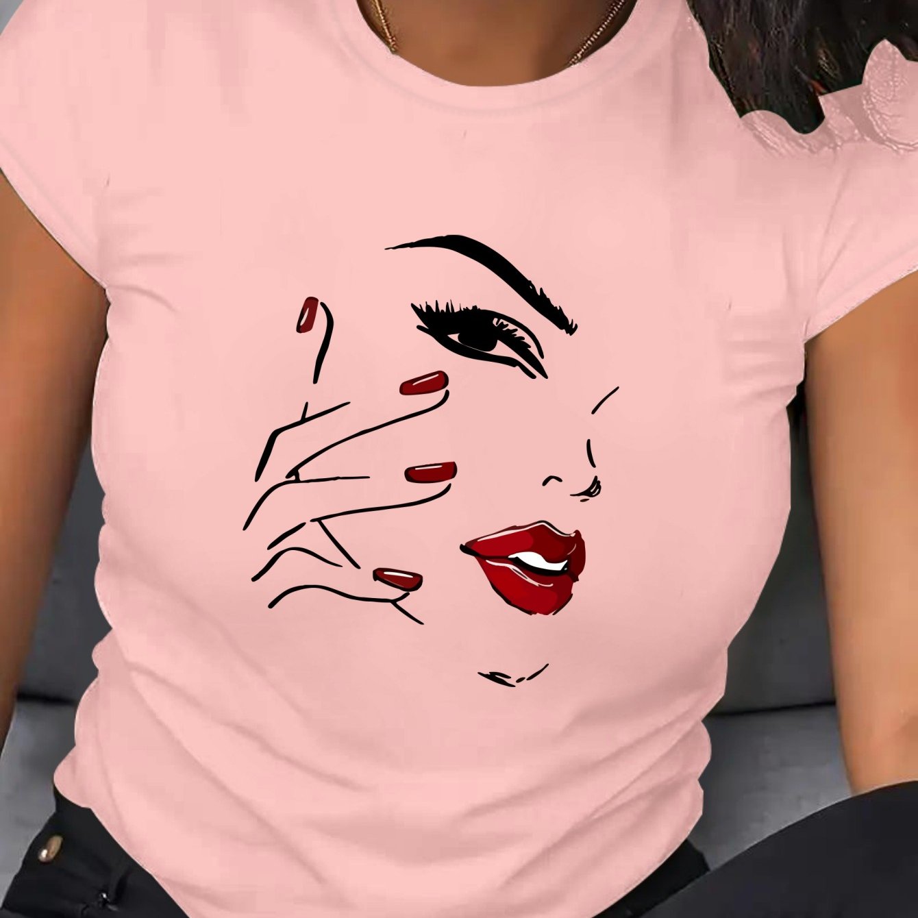 Women's Plus Size Short Sleeve T-Shirt Breathable Cotton Geometric Print Black