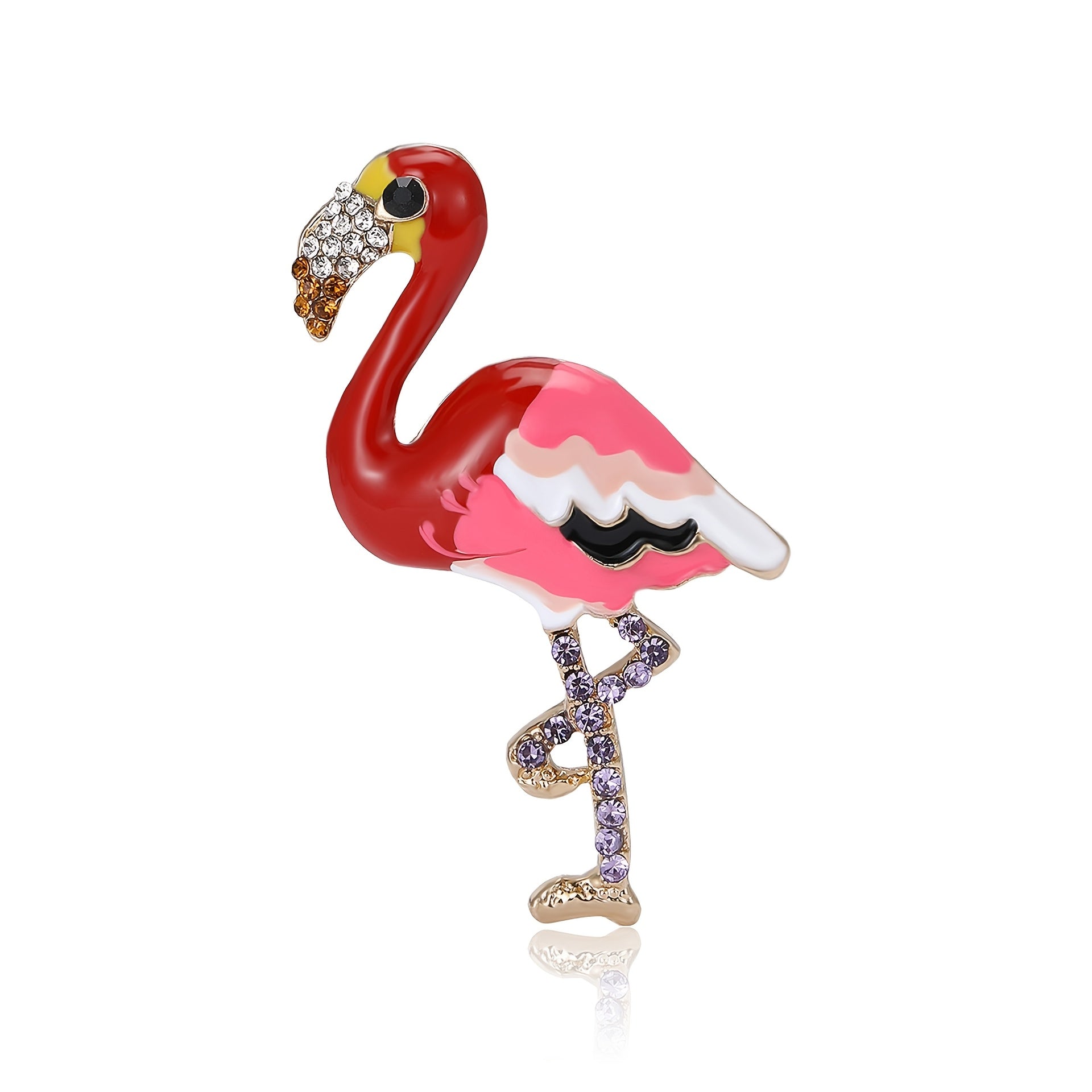 Flamingo Cartoon Brooch with Rhinestones Animal Shape Pin Jewelry