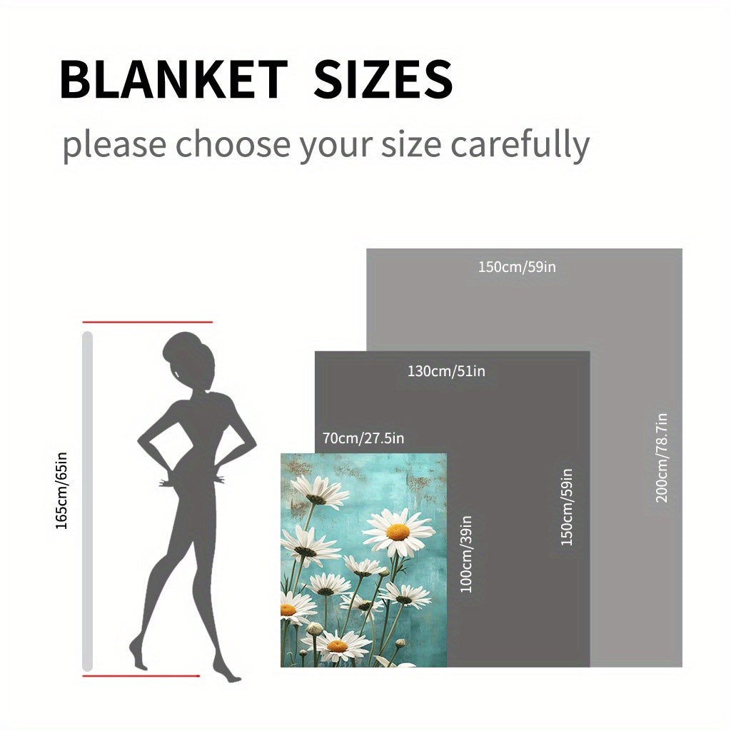 Flannel Fleece Throw Blanket White Daisy Floral Lightweight All-Season Knitted Polyester