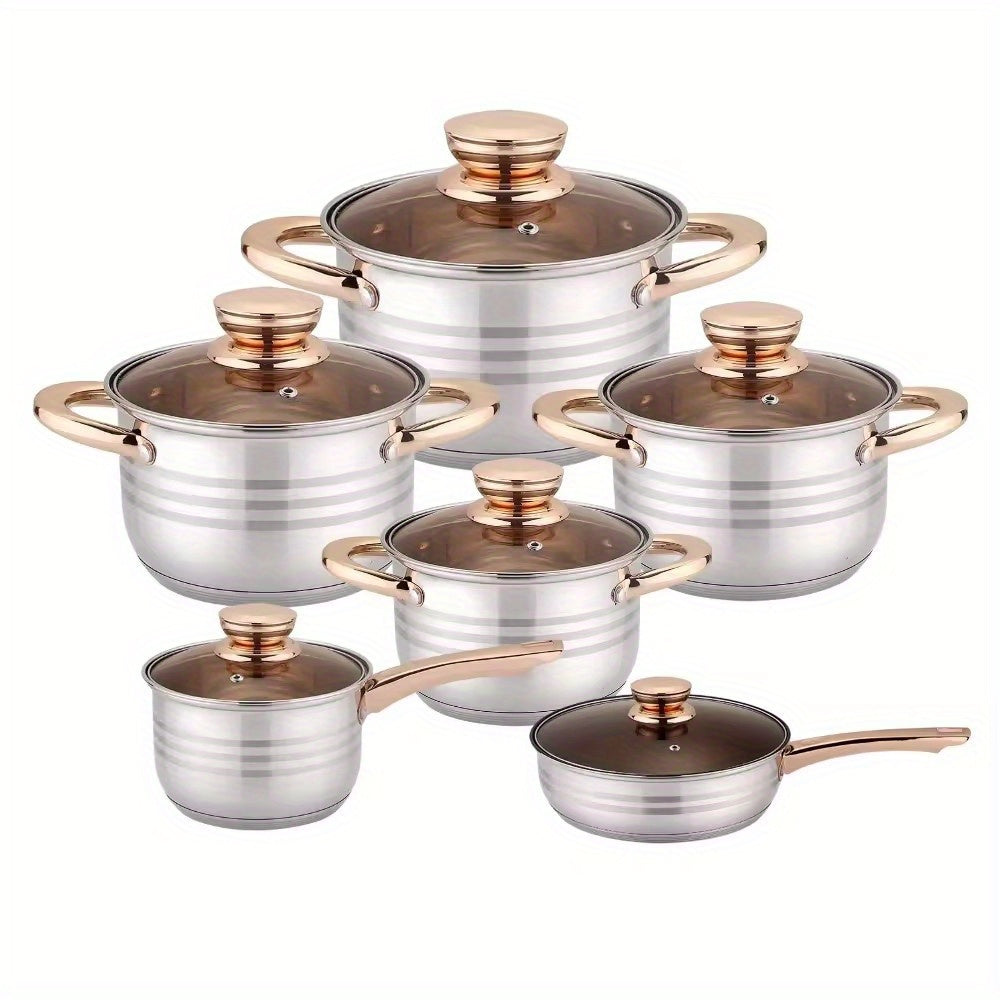 12-Piece Stainless Steel Cookware Set with Lids, Durable, Healthy Material