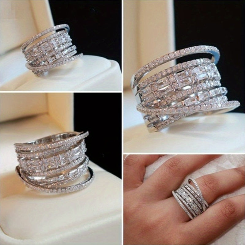 Multi-Row Zirconia Ring for Men and Women Wedding Anniversary Jewelry