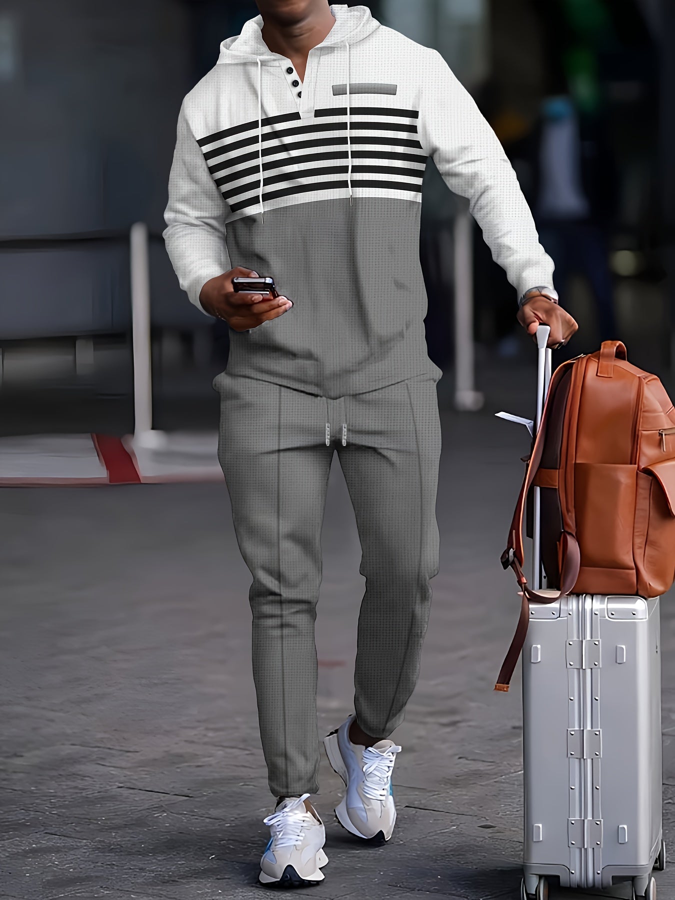 Erkaklar uchun chiziqli qarama-qarshi rangdagi uzun yengli kostyum, ochiq havoda sport uchun