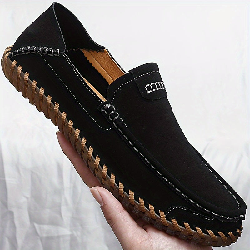 Men's Casual PU Slip-On Loafers with Solid Color Split Upper and Non-Slip Rubber Sole