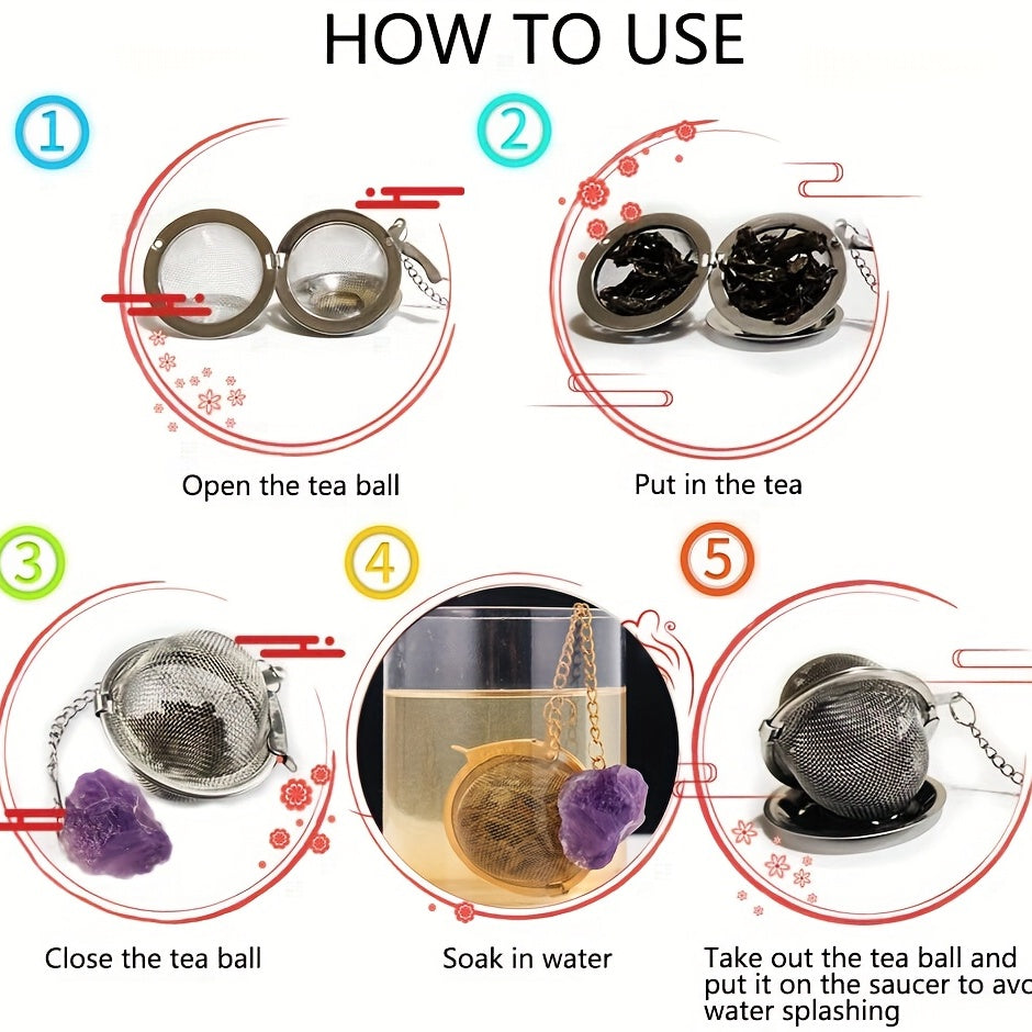 Stainless Steel Tea Filter Maker with Natural Crystal Stone