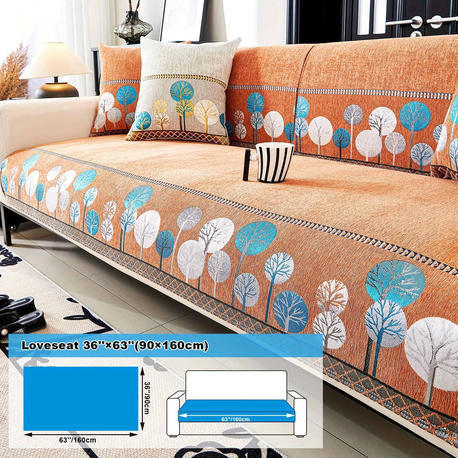 Chenille Sofa Slipcover with Geometric Embroidery Pet-Friendly Fabric for Home Decor