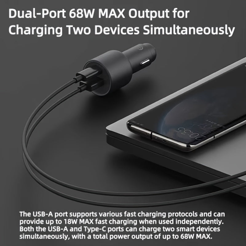 Dual-Port 100W Car Charger with USB-C PD Fast Charging for Smartphones and Devices