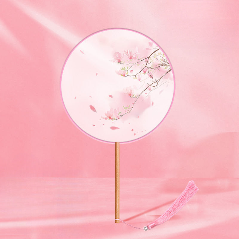 Girls Long Handle Dance Fan Traditional Hanfu Qipao Embroidered Summer Fan