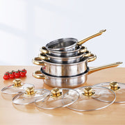 Stainless Steel Cookware Set 4/6 Pieces with Golden Handles Pots and Pans for All Stovetops