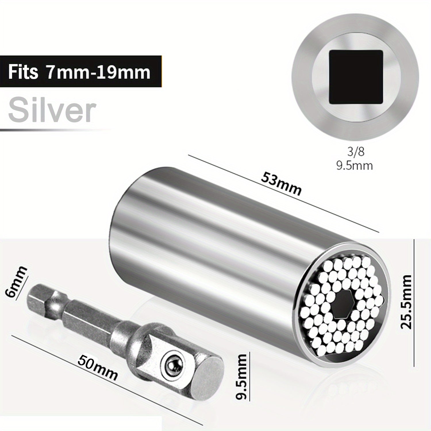 Universal Socket Wrench Set 7-19mm with Impact Sockets Adapter for Power Drill
