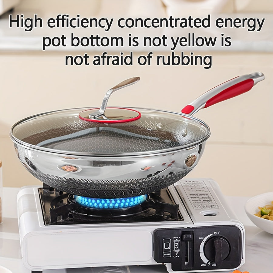 Wok de acero inoxidable 304 1 pieza, antiadherente, de gran capacidad, apto para lavavajillas