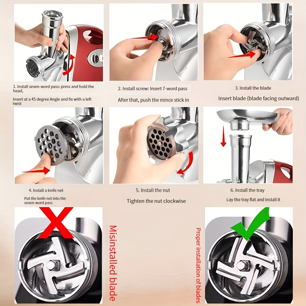 Avtomatik funktsiya va ko'p funksiyali qo'shimchalar bilan oshxona uchun zanglamaydigan po'latdan yasalgan go'sht maydalagich.