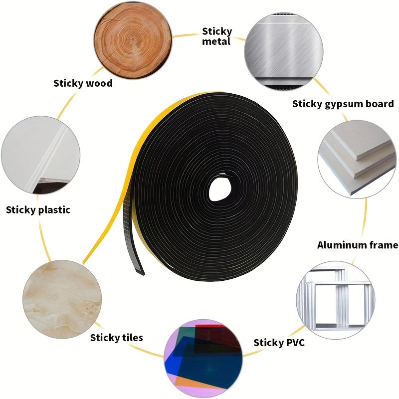 Foam Insulation Tape 3 Rolls Black Weather Stripping Soundproof Windproof Air Conditioning