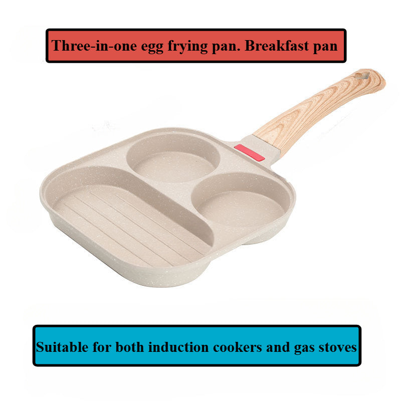 Aluminum Egg Frying Pan with Maifan Stone Coating 3-in-1 Non-Stick Breakfast Cookware