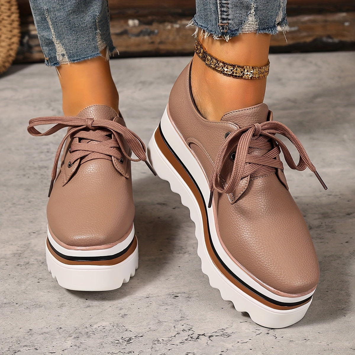 Women's White Synthetic Chunky Platform Lace-Up Shoes with Hidden Heel