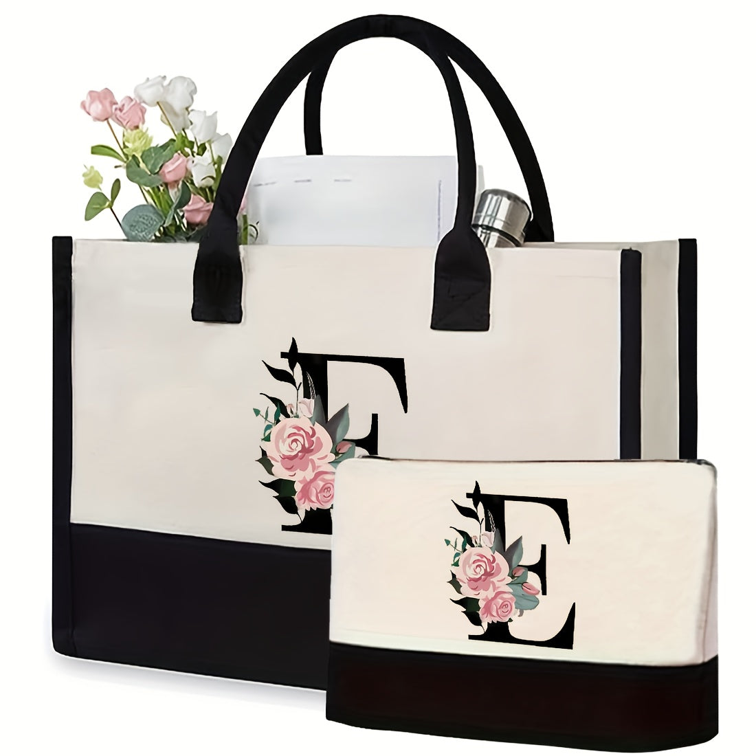 Kanvas kosmetika sumkasi, qattiq kamarlar va tasodifiy chop etish bilan, aralash ranglarda