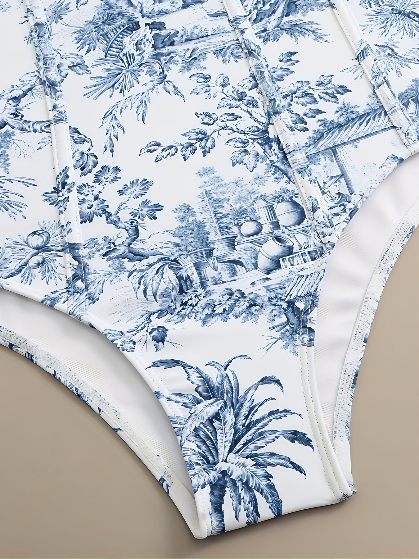 Голубой купальник с принтом в стиле чиноизери и пуш-апом, с тонкими бретелями для женщин