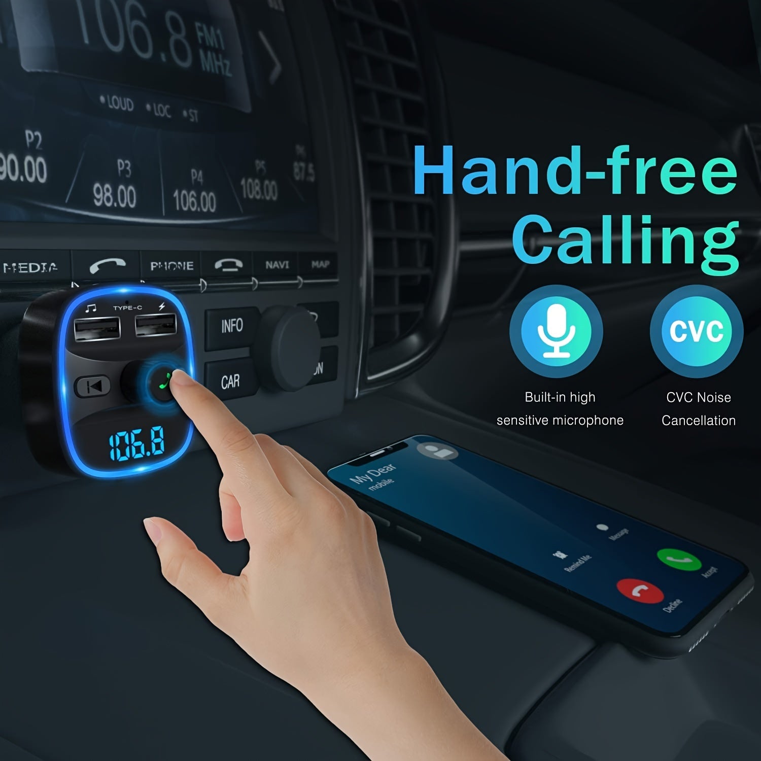 Wireless FM Transmitter Car Kit Dual USB Charging MP3 Player TF Card