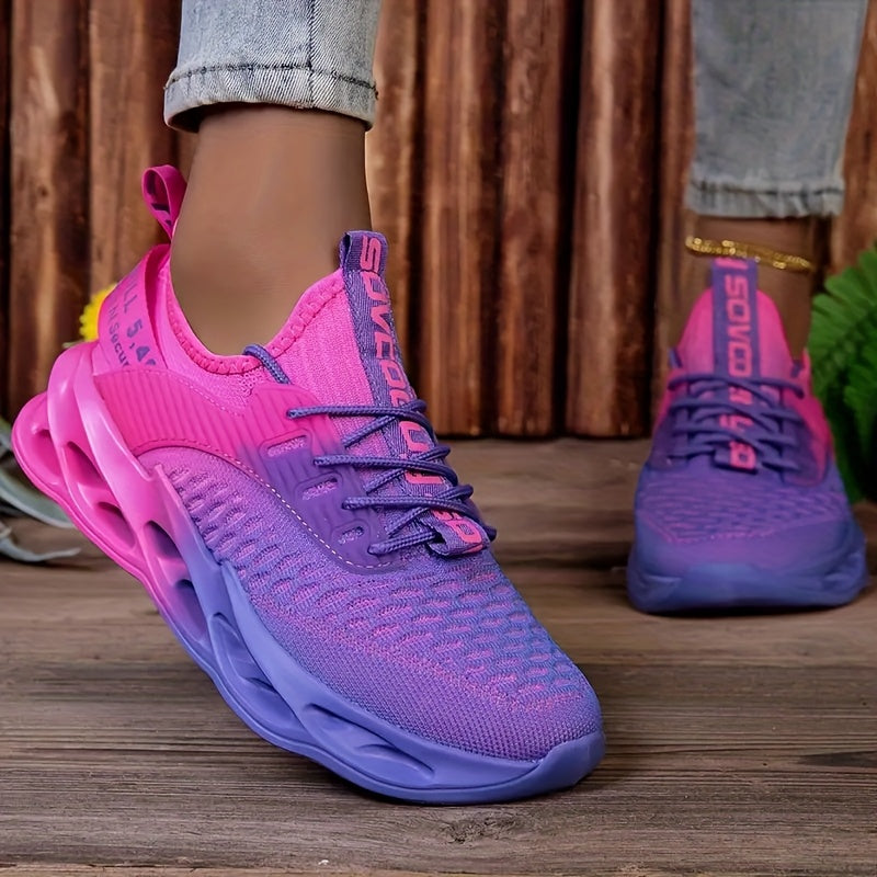 Women's Pink and Purple Running Sneakers Breathable Knit Lightweight Cushioned