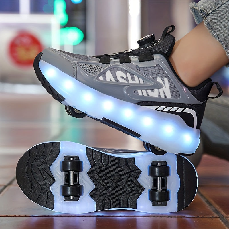 Boys' LED Roller Skates with Detachable Wheels Breathable Mesh Durable PU Non-Slip All-Season