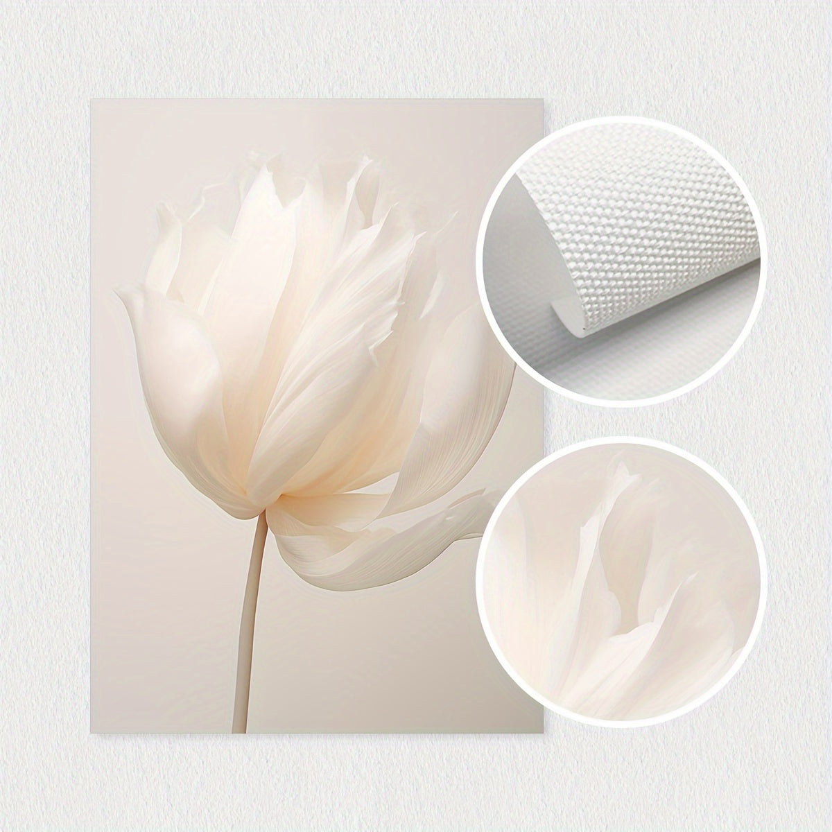 Set of 3 White Peony Flower Wall Art Prints Canvas Modern Minimalist Neutral Decor