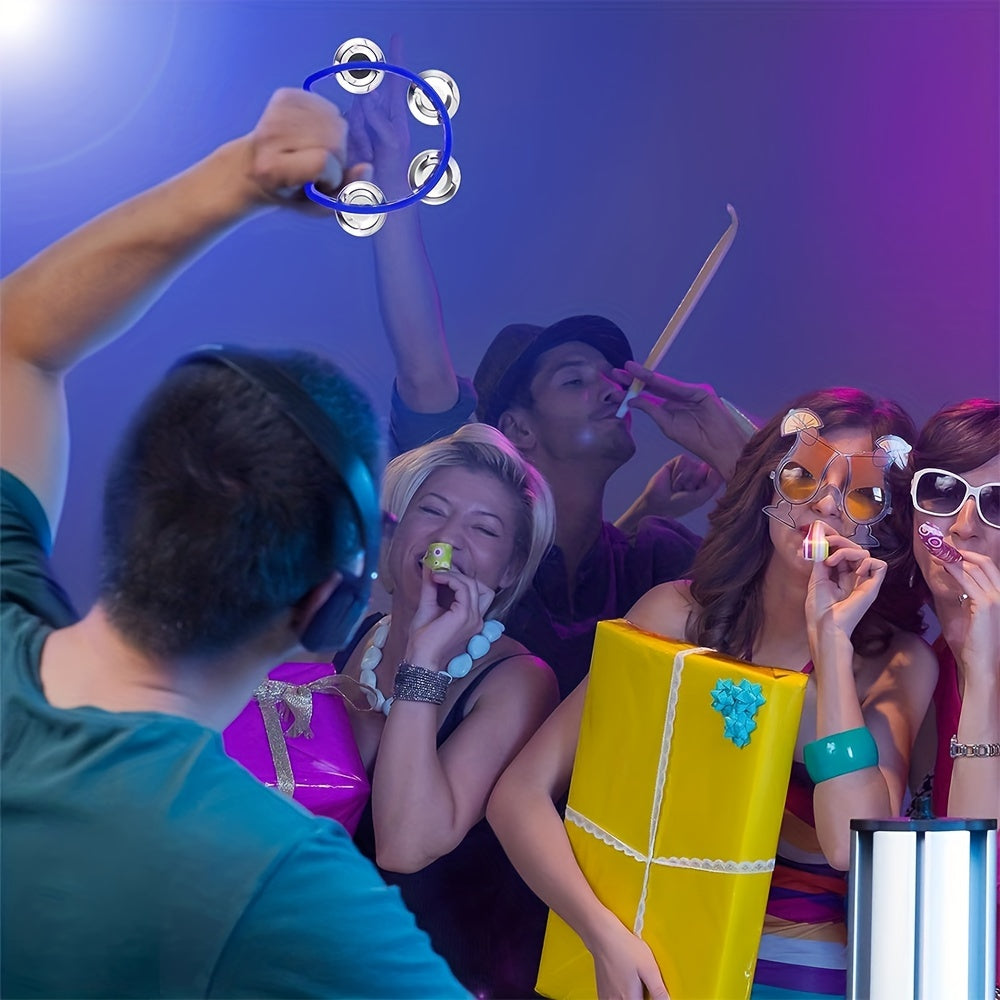 Plastic Hand Tambourine with 4 Bells for Kids and Adults Musical Percussion Instrument for Parties and Celebrations