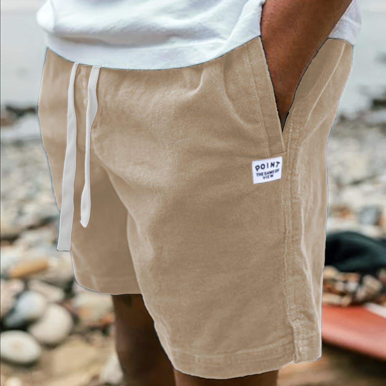 Men's Cotton Corduroy Shorts with Pockets and Drawstring for Summer Casual