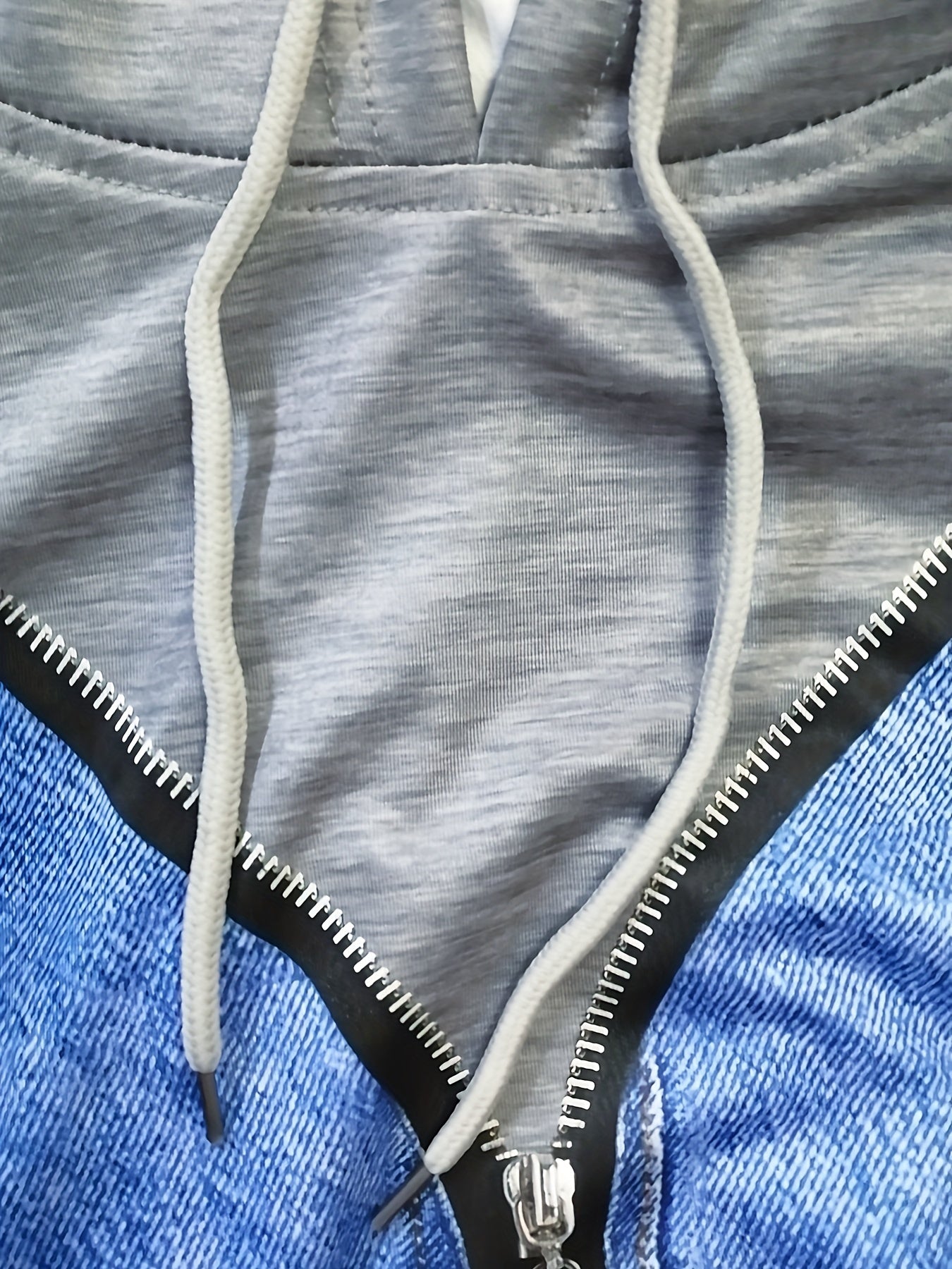 Ayollar uchun kattalashtirilgan sun'iy denim printli xuddi va shimlar to'plami, chiroyli bo'yinli pullover, tortish chiziqli, uzun qo'lqonli to'qilgan mato, 90% polyester 10% spandeks, har tomonlama printli kundalik kiyim to'plami.