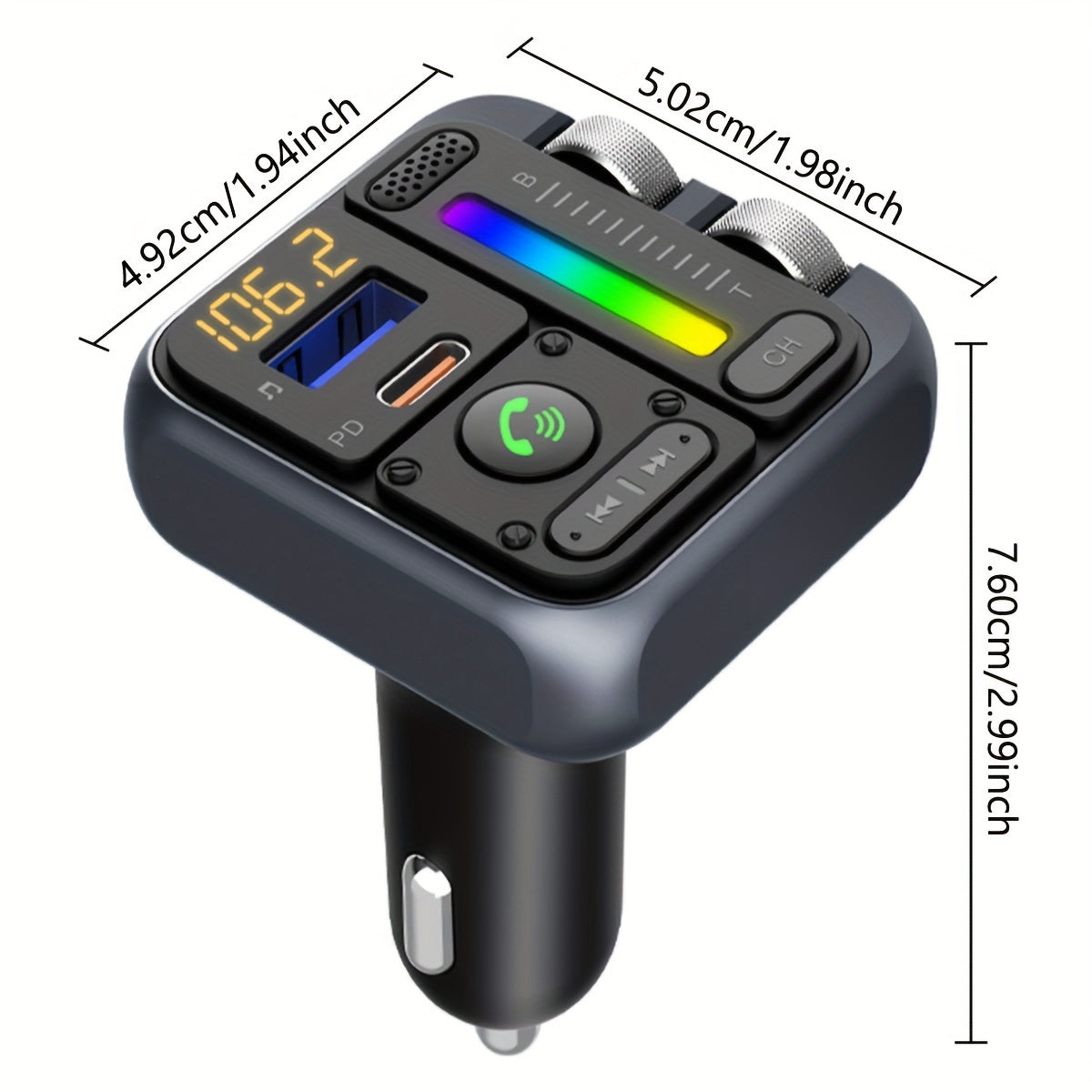 Car FM Transmitter Handsfree Kit Voice Assistant USB Charger MP3 Player