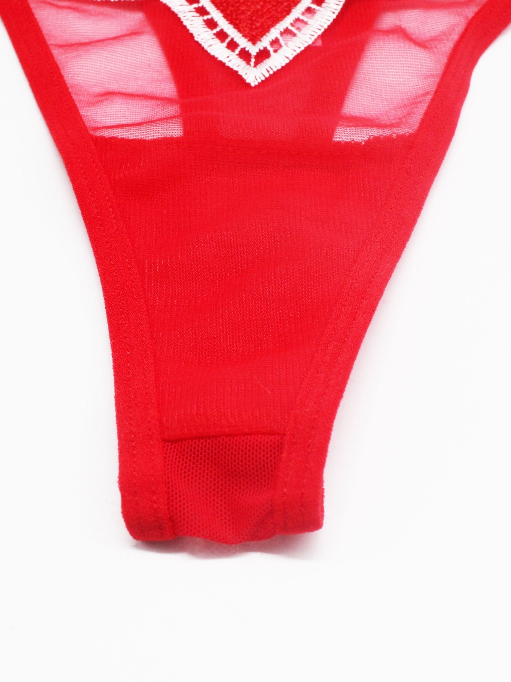Women's Red Lace Thong with Sheer Mesh, Low-Rise, Breathable Lingerie