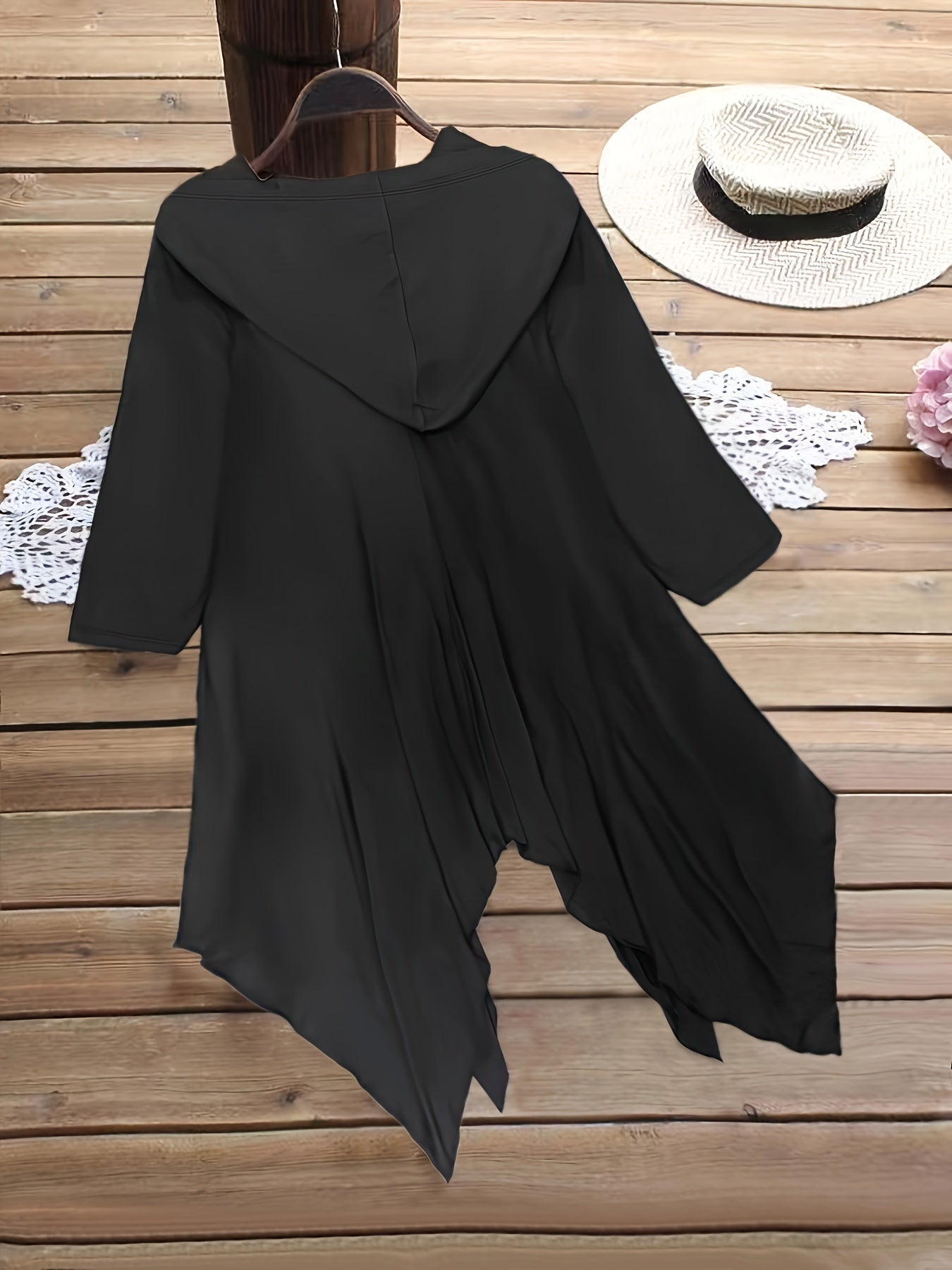 Women's Casual Polyester Blend Hoodie with Asymmetrical Hem and Kangaroo Pocket