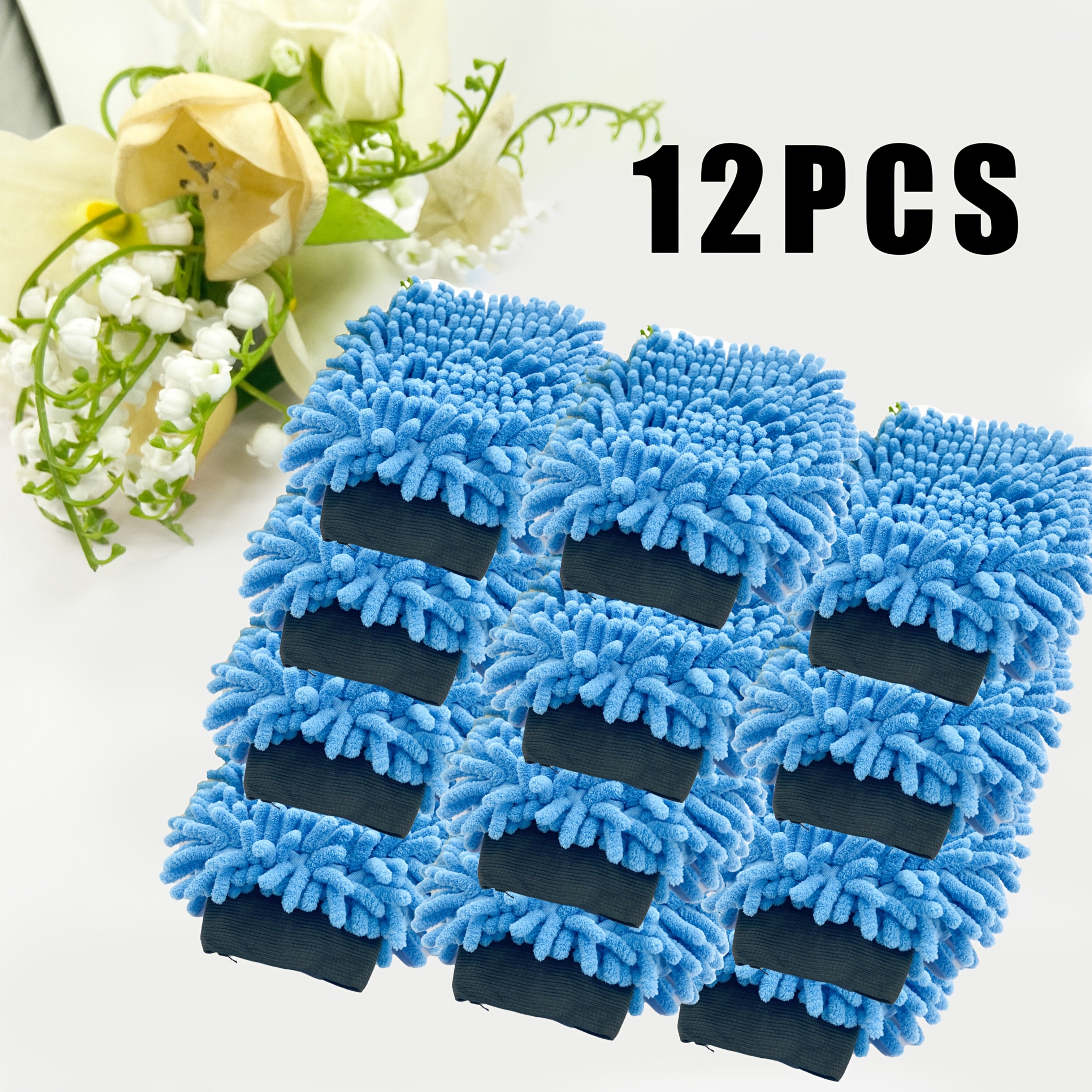 2-Pack Microfiber Car Wash Gloves Gray Blue Green Regular Size