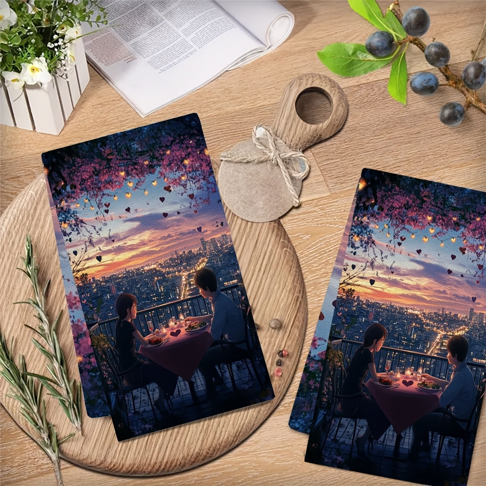 Coastal-Theme 2-Pack Polyester Dish Towels Ultra Soft High Absorbency 40x60 cm