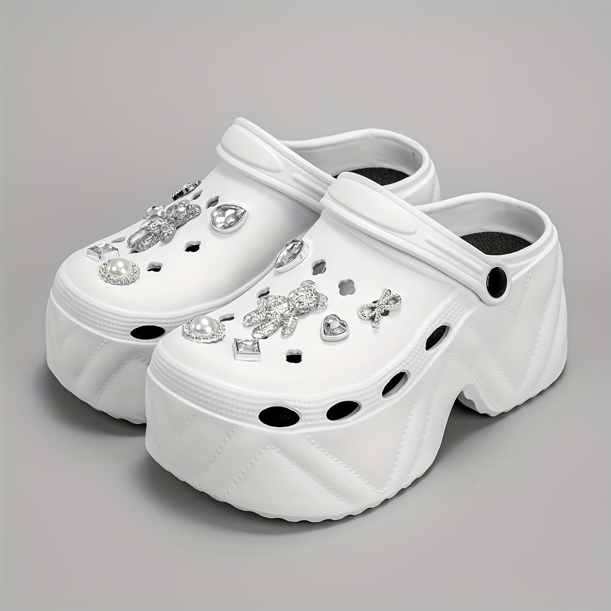 Women's Rhinestone Bear Decor Clogs Casual Hollow Out Garden Shoes
