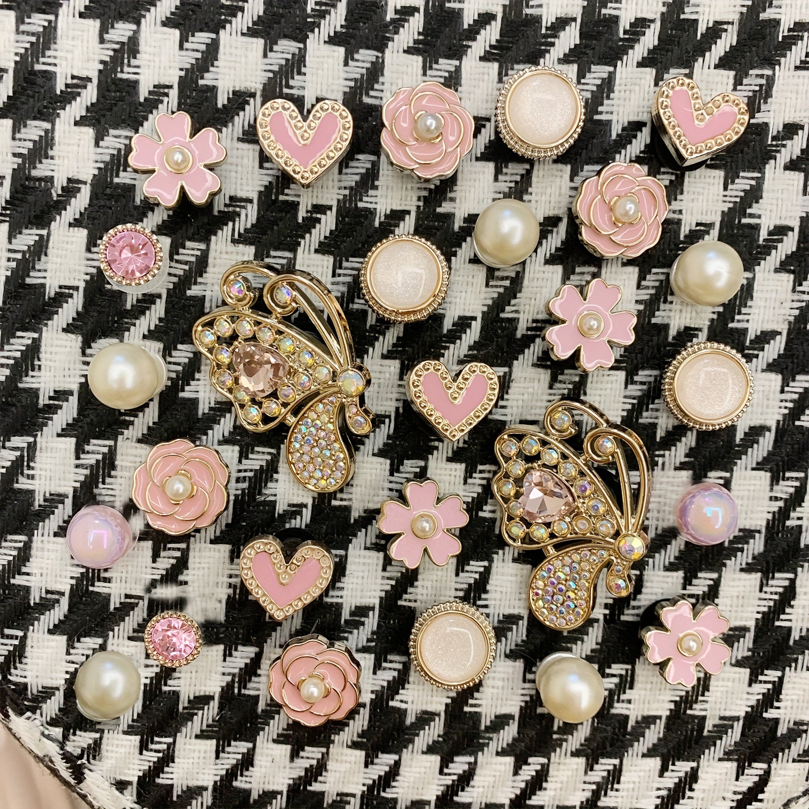 Girls 27PCS Pink Heart Flower Butterfly Shoe Charms for Sandals Slippers