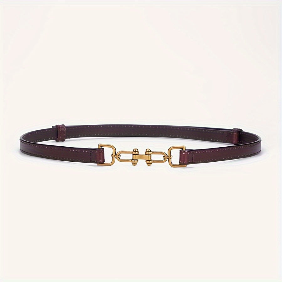 Women's Leather Thin Belt with Decorative Buckle Adjustable Waist Accessory