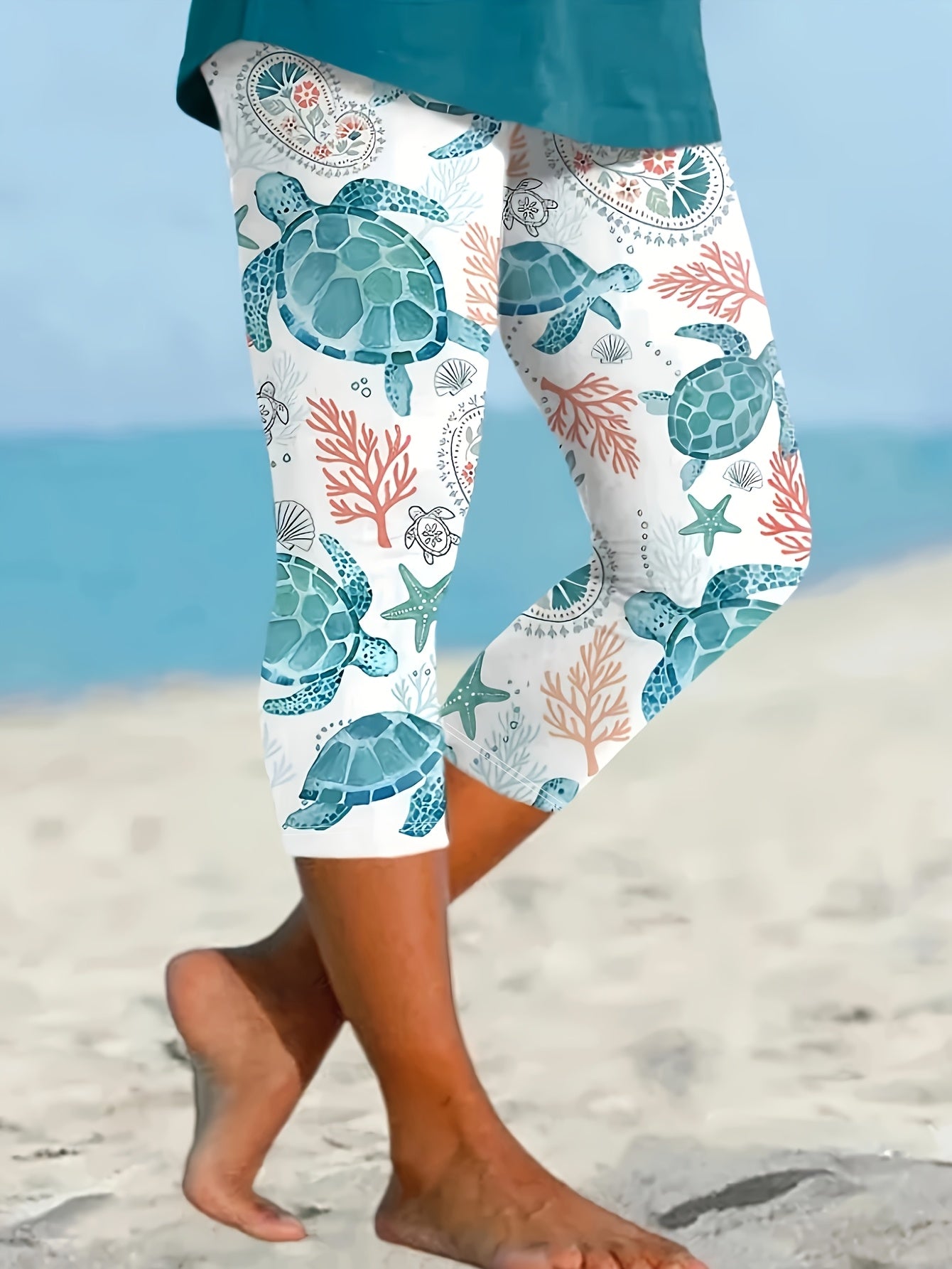Leggings de mujer de talla grande con cintura alta y estampado tropical, elásticos y cómodos