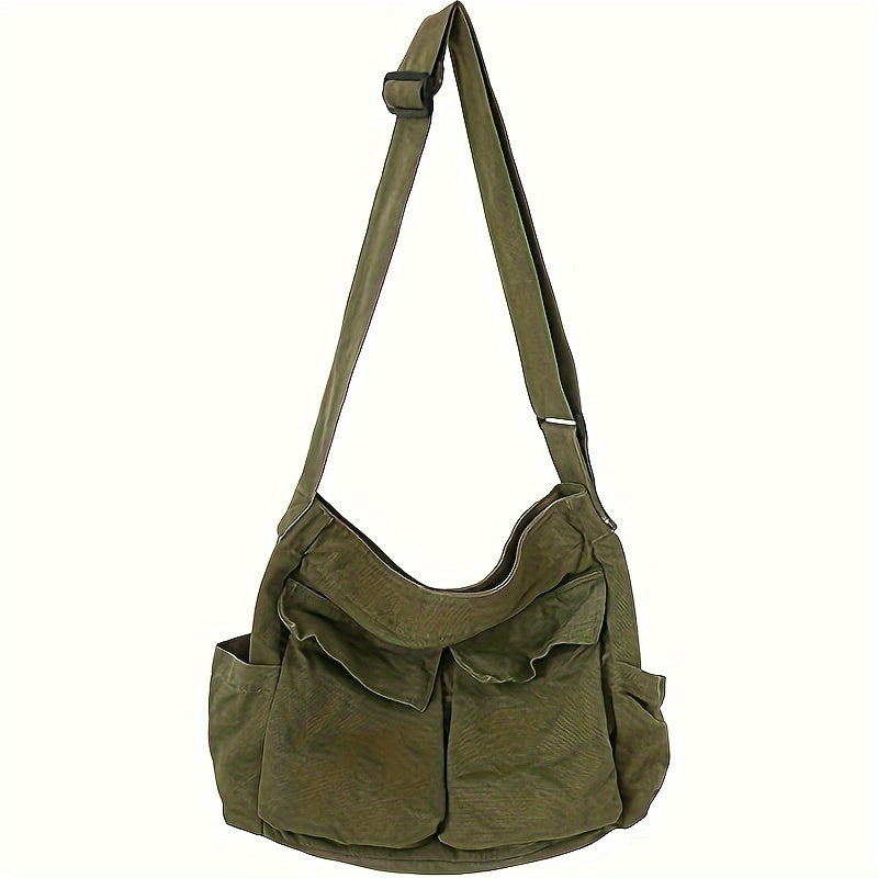 Vintage Canvas Crossbody Bag with Multiple Pockets for Casual Travel
