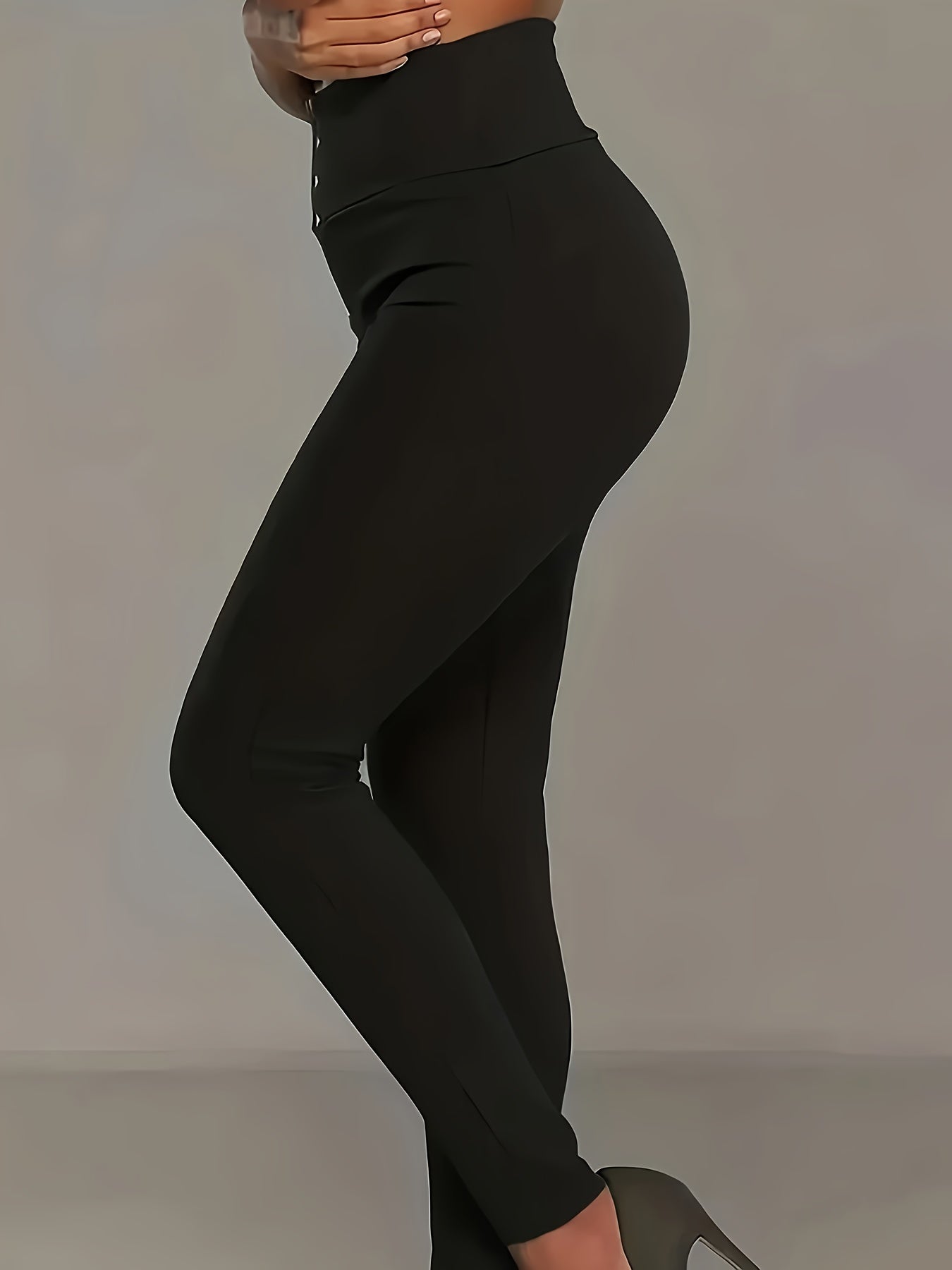 Plus Size High-Waisted Stretch Skinny Pants for Women Solid Color All-Season Comfort