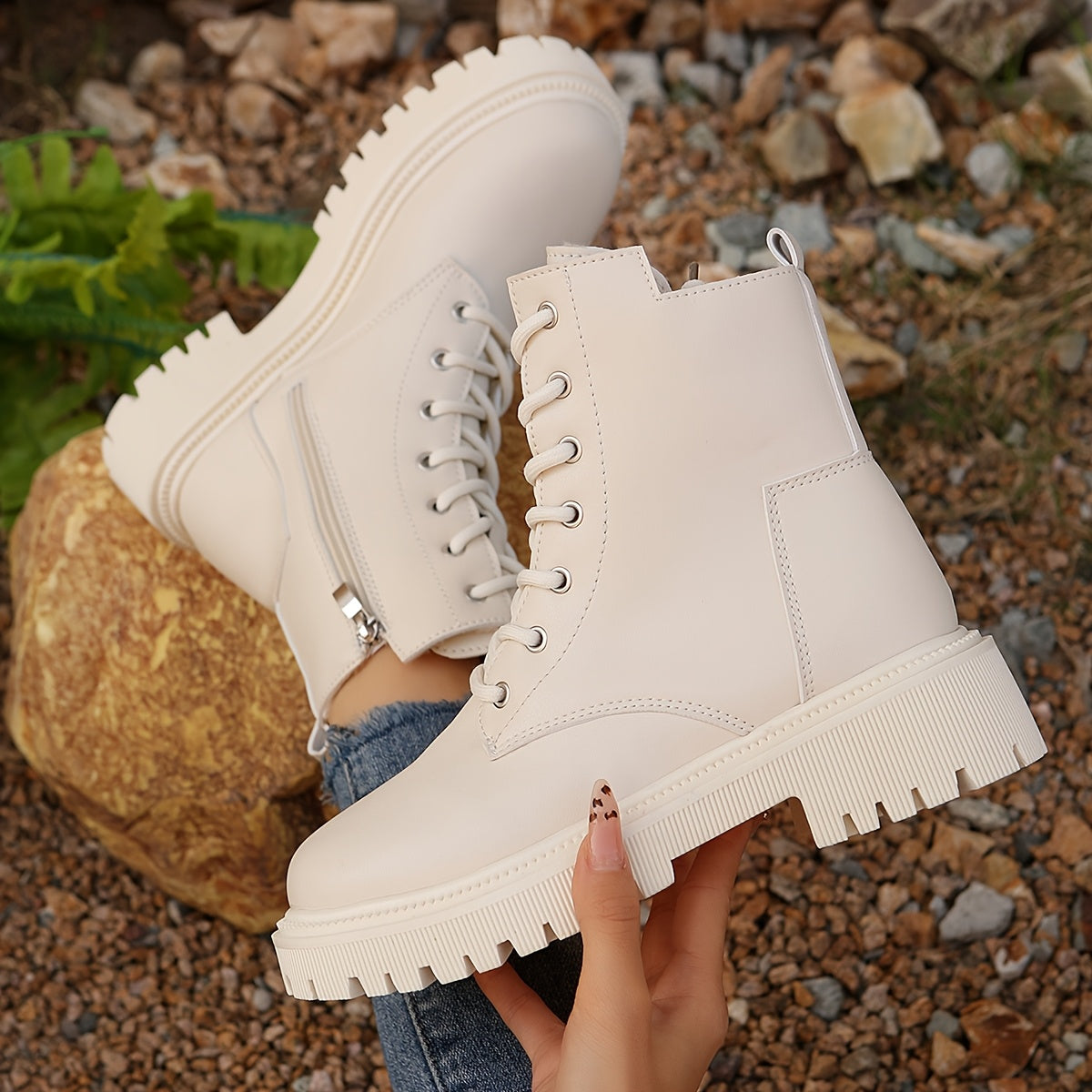 Women's Winter Fleece-Lined Lace-Up Ankle Boots Casual Warm Stylish